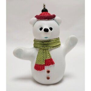Vintage Hallmark 2002 Hollyday Hill Bear Snow Cub Green Scarf Club Ornament